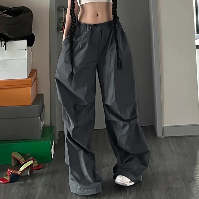 

Streetwear Vintage Retro Hip Hop Sporty Cargo Pants Women High Waist Baggy Straight Casual Trousers Female Clothes