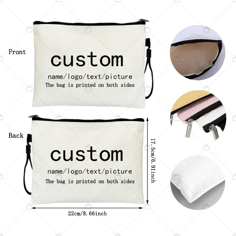 Cosmetic Bag Personalized Name Text Picture Canvas Toilet Kit Teacher Birthday Gift Mini Makeup Pouch