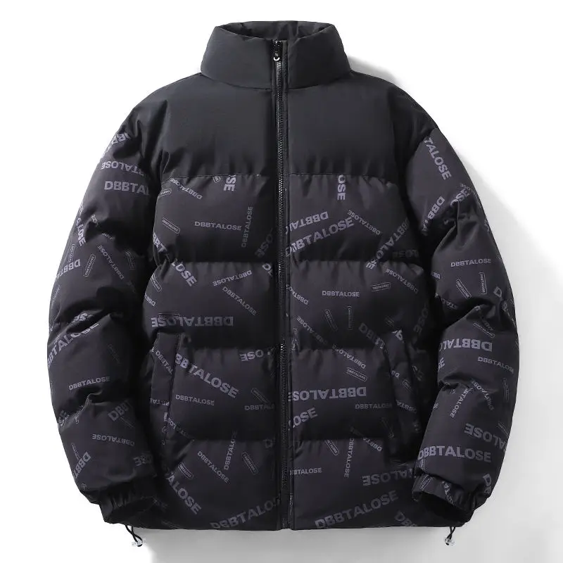 Autumn and Winter Printed Pattern Casual Parkas Men's Long Sleeved Stand Collar Zipper Wadded Jacket