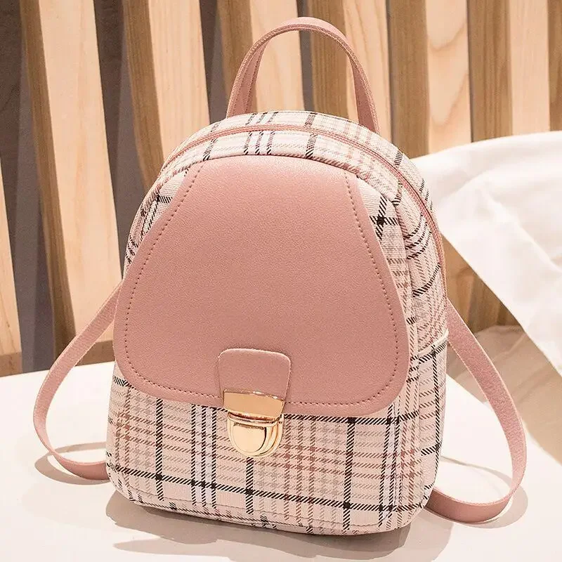 Women Ladies Check Lock Small Fashion Backpack Large Capacity Bags One Shoulder Diagonal Handbag Coin Purse Messenger Bag - Image 2