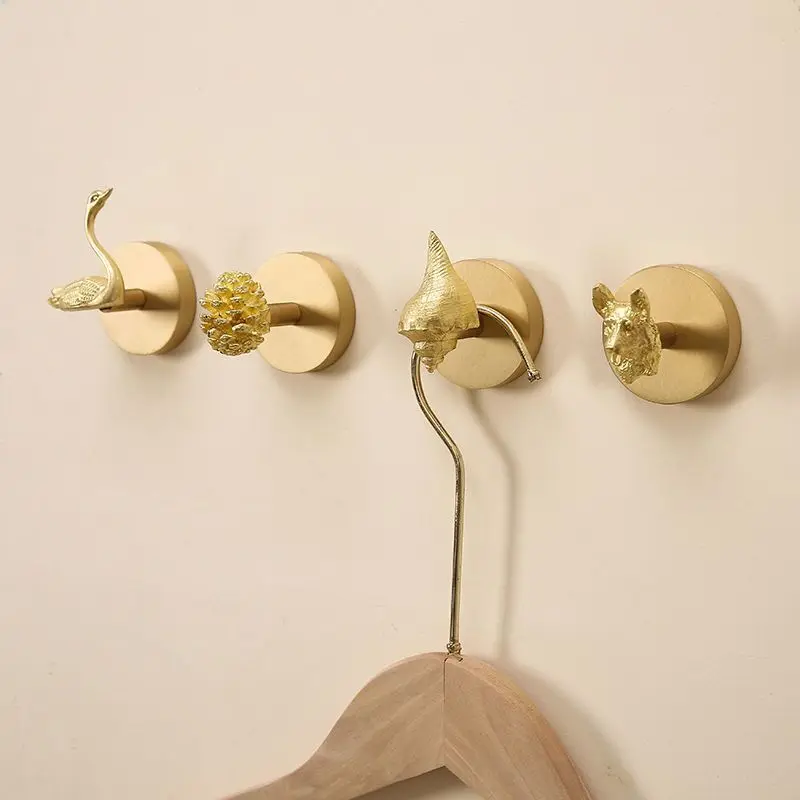 Brass Perforation-free Nail Free Hook Coat Hook Behind The Entrance Door European Creative Wall Hanging Wall Decoration Hook 4