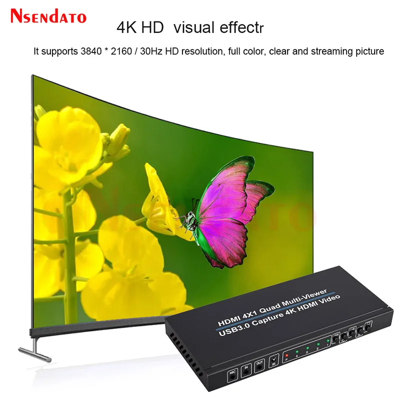 HDMI Quad Screen Multiviewer 4x1 4k USB3.0 Video Capture Card HDMI 4x1 Quad Multi-viewer Screen Splitter For PC live Streaming