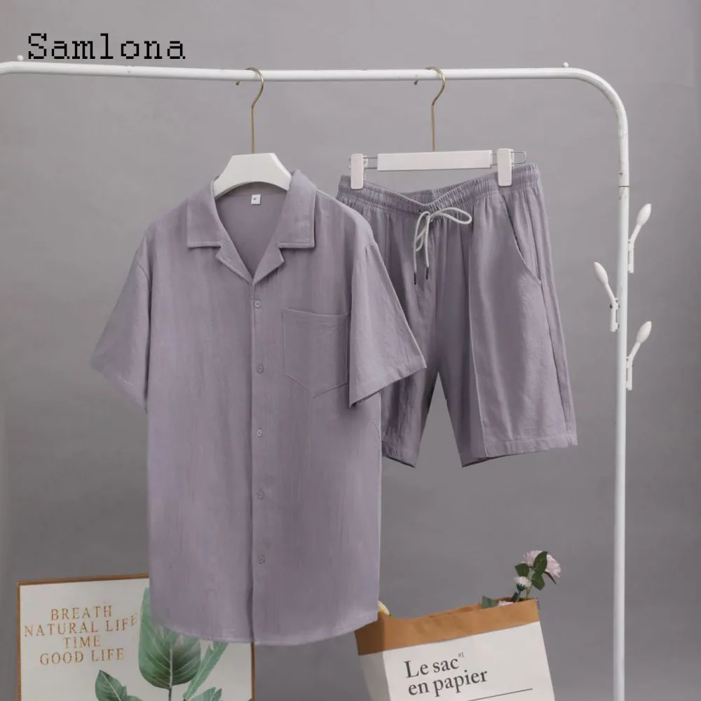 Plus Size 3xl Mens Casual Linen Two Piece Sets 2024 Western Style Fashion Shirts and White Shorts Suit Male Basic Tracksuits Set 3
