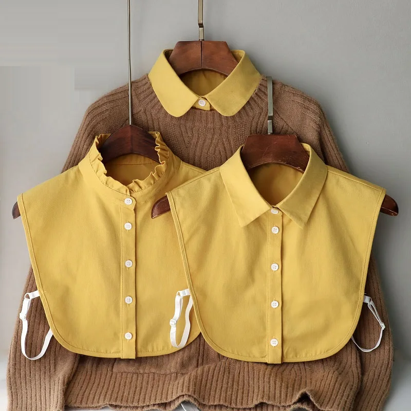 Yellow Cotton Fake Collar Women Blouse Shirt Decor False Collar Top Woman Detachable Collar Shirt Women Tie Removable Half Shirt