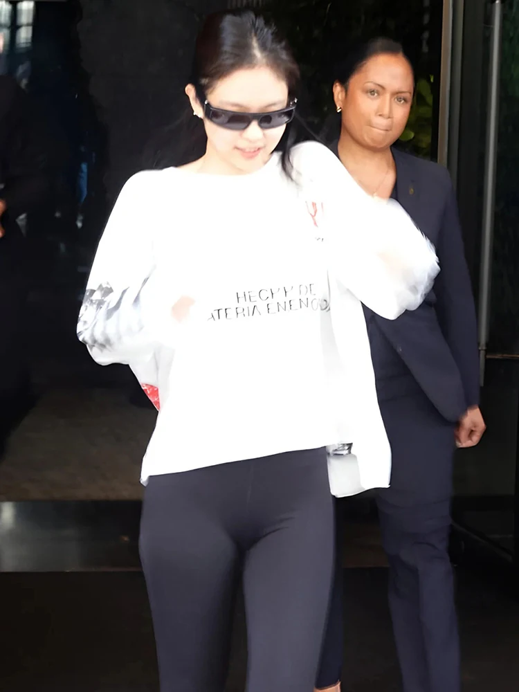 Nibber Sporty Casual Thin T-Shirt Women Autumn Letter Print O-neck Long Sleeve Simple Basic Streetwear Daily Loose Slim Tees