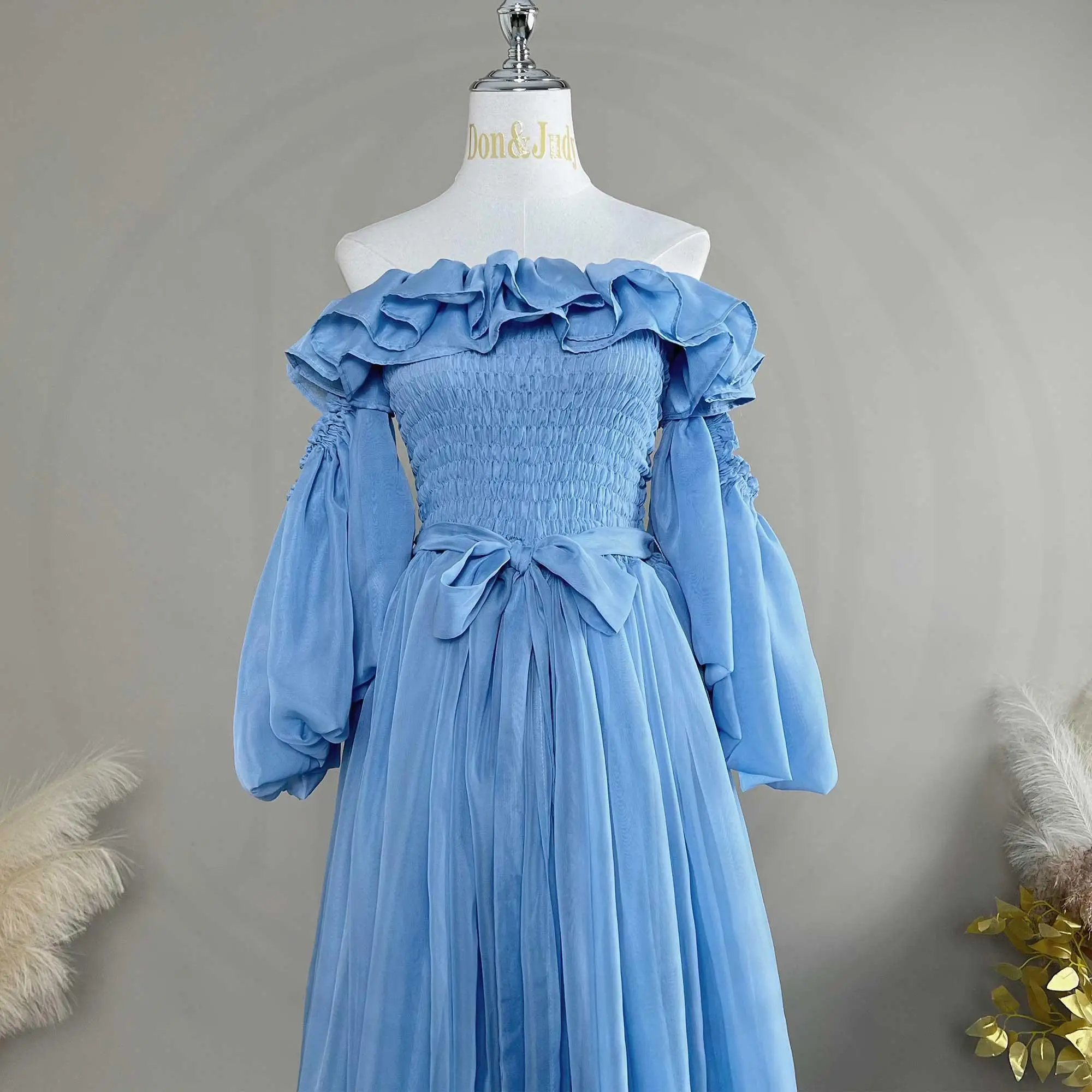 Don&Judy Partykleid für Damen, schulterfreies Kleid, vorne geschlickte Kleidung für schwangere Frauen, Hochzeitskleid für Fotoshootings – Detail 17
