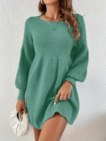 Autumn and winter new type of knitted dress women waist show thin fragrance style of A woman long sleeve A-line sweater dress la - Image 6