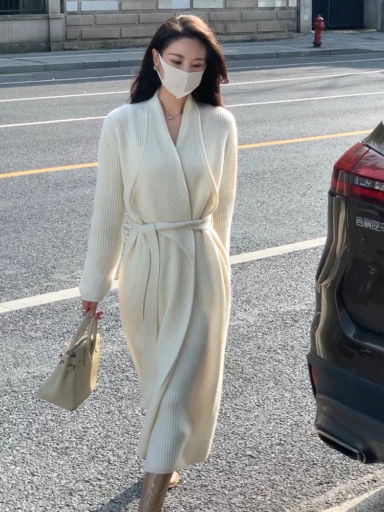 New Women's Solid Bandage Design Loose Cardigans Sweaters