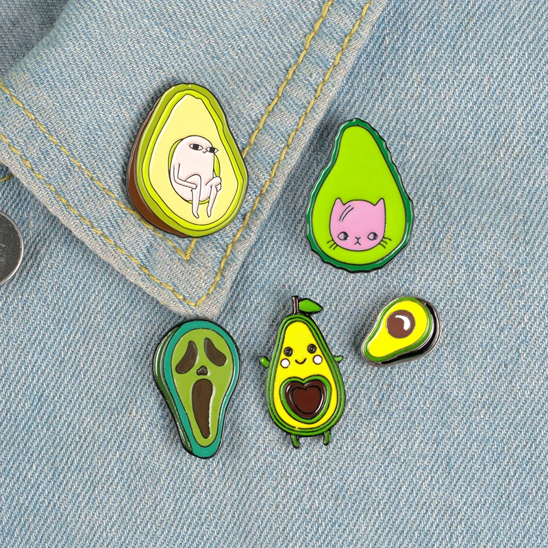 

Avocado Enamel Pins Custom Fresh Fruit Brooches Bag Clothes Lapel Pin Cartoon Ghost Cat Pear Badge Funny Meme Jewelry Gift Kids