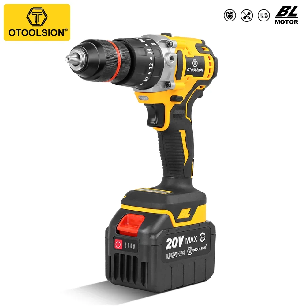 

OTOOLSION 20V Cordless Drill 13MM Brushless Impact Hammer Drill Electric Screwdriver 120Nm Li-ion Battery Power Tool for DIY