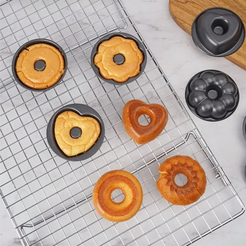 Heavy Duty Carbon Steel Donut Mold Round Heart Windmills Pumpkins Shaped Doughnut Molds Non Stick Mini Fluted Tube Cake Molds