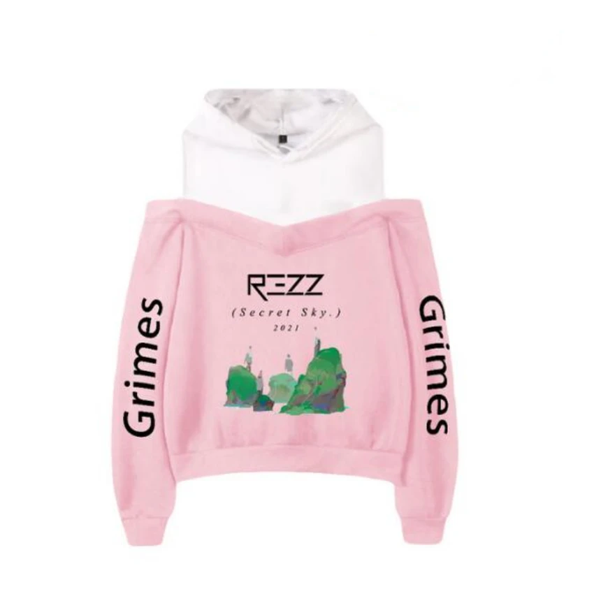 

Женская флисовая толстовка певец Гримс, свитшот с длинным рукавом и открытыми плечами, уличная одежда в стиле Харадзюку, Женская куртка с капюшоном