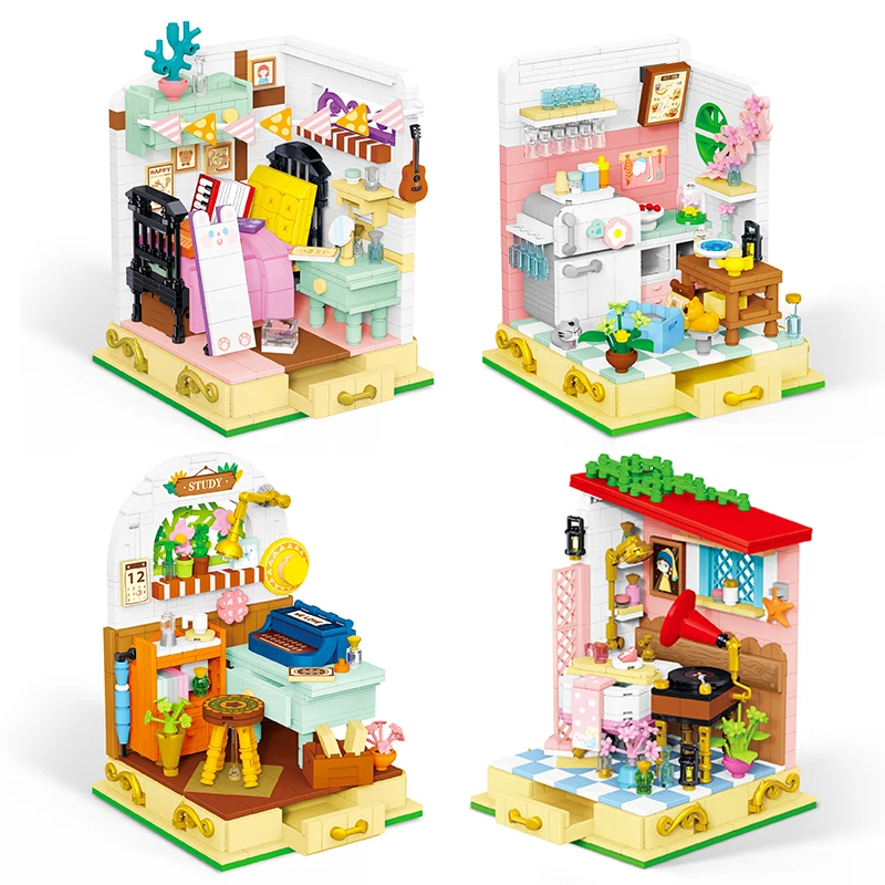 

Creative Mini Room Kitchen Bedroom Building Blocks City Friends Play House Set Apartment Model Assemble Bricks Toys Gifts Girls