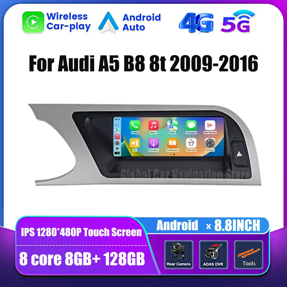 

For Audi A5 B8 8t 2009-2016 Android 13 System Car Multimedia Radio Stereo Player GPS Navigation Auto Wireless Charger