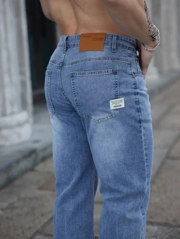 2025 Summer Thin Men's Stretch Baggy Jeans Elastic Waist Embroidery Business Casual Straight Denim Trousers Classic Style Male 1