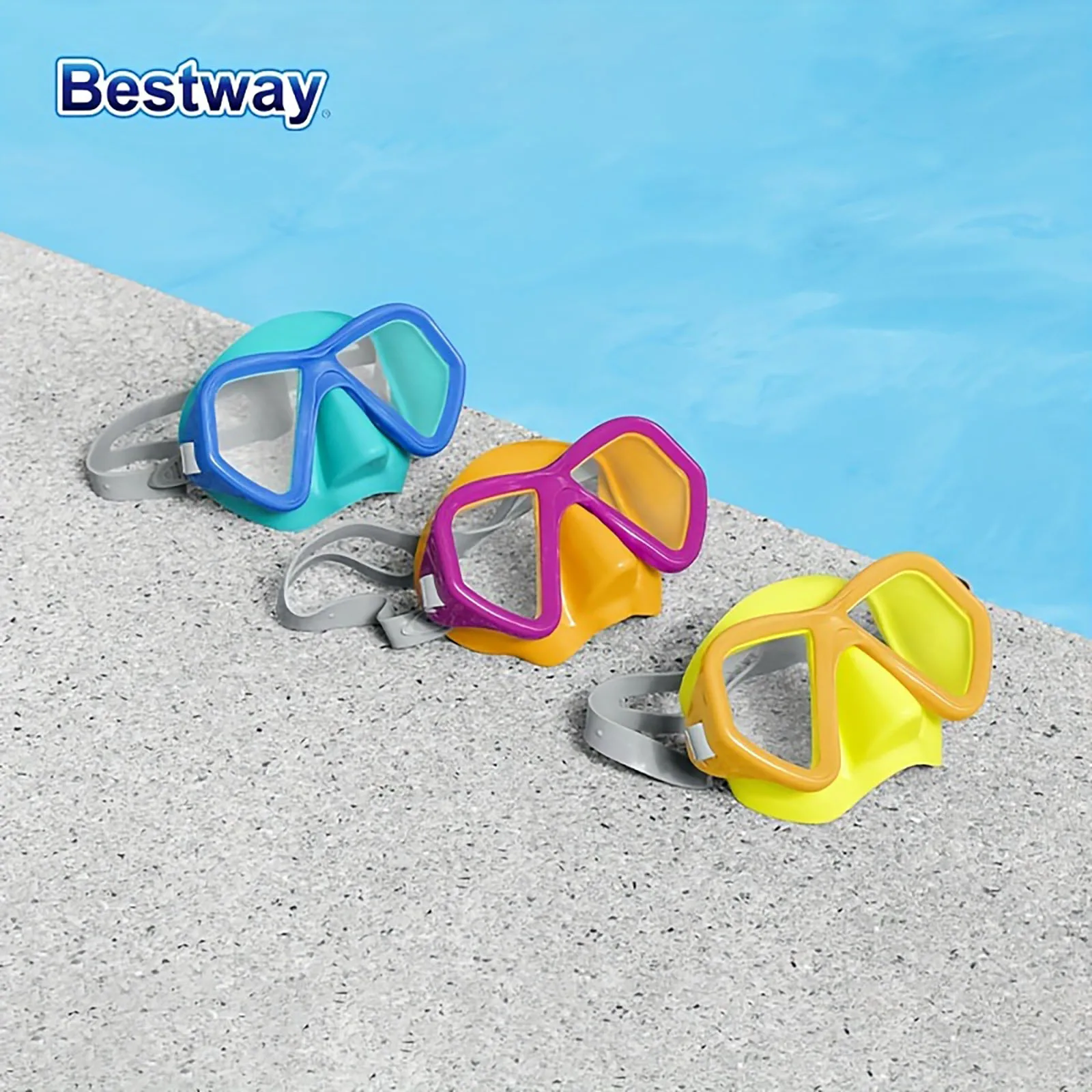 Bestway 22048 3 Colours/1pc Pool Goggles, Glass Diving Goggles, Adult Swimming Goggles with Nose Mask, Professional Snorkelling 4