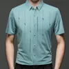 Summer New Shirts for Men Short Sleeve Turn-down Collar Traceless Printing Fashion Blouse Button Striped Casual Loose Slim Tops 3