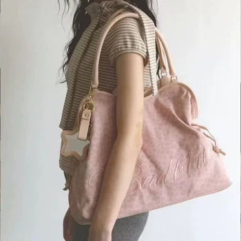Borsa a Tracolla in Camoscio a Pois per Donna, Elegante Tote Marrone con Design a Coulisse, Chiusura Magnetica e Ciondolo a Stella