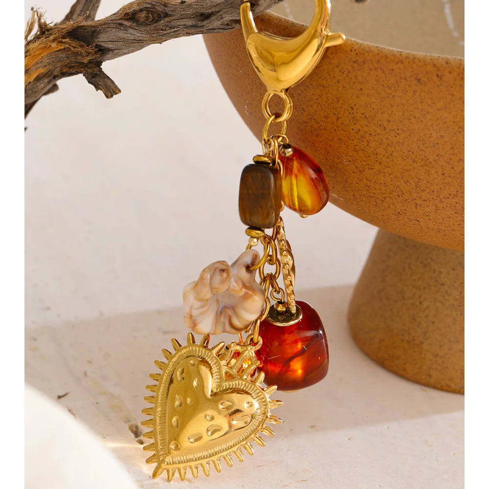 Yhpup Stainless Steel Resin Heart Chain Pendant Key Chain for Women
