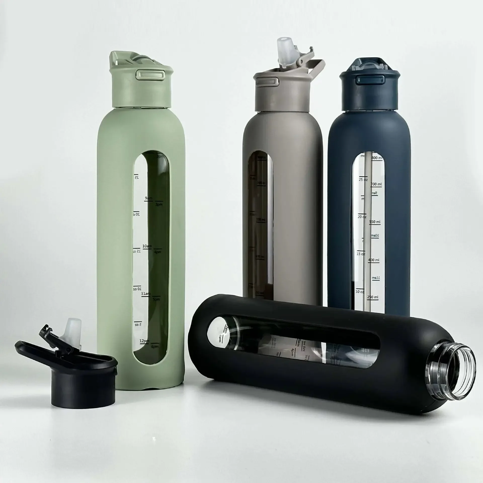 

Портативный спортивный чайник с портативным чехлом, большая емкость, раскладушка, чашка Sippy с градуированным силиконовым набором, однослойное стекло