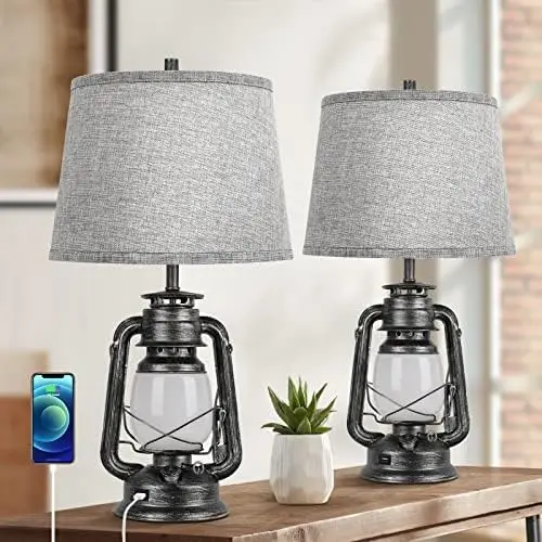 

of 2 Table Lamps for Bedrooms, 3-Way Dimmable Touch Bedside Nightstand Lamps with USB Port, Farmhouse Lamps for Living Room Read