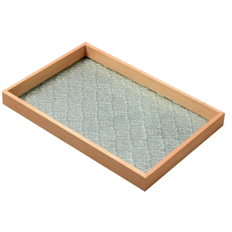 Begonia embossed glass tray retro rectangular tea tray storage tea cup fruit snack