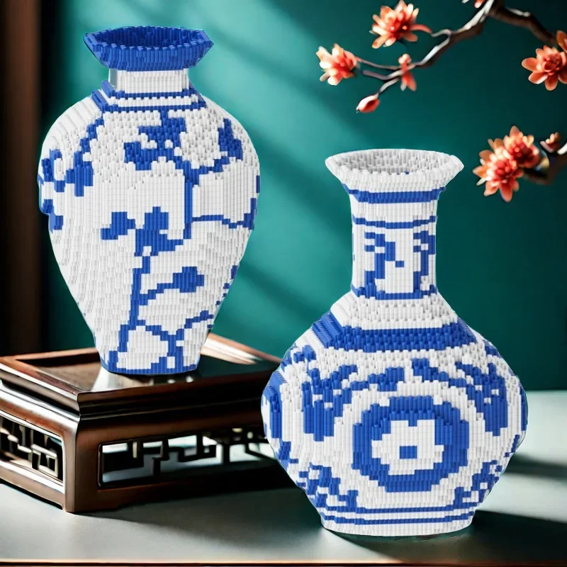 28 cm Kreative DIY Chinesischen Stil Blau und Weiß Porzellan Vase Puzzle Baustein Pädagogisches Junge Spielzeug für Kinder Ziegel geschenk – Detail 2