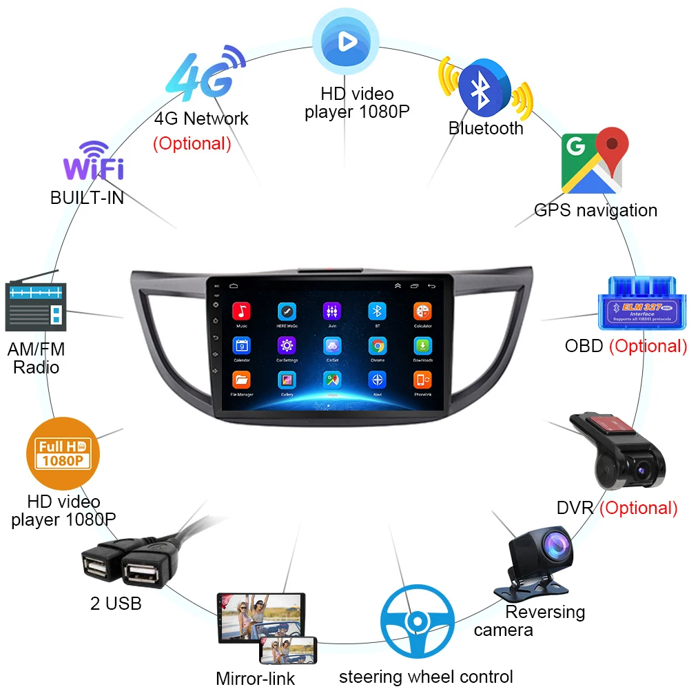 Android Car Radio Multimedia Video Player 2din 4G Carplay GPS Navigaion Head Unit for Honda CRV CR-V 4 RM RE 2012 -