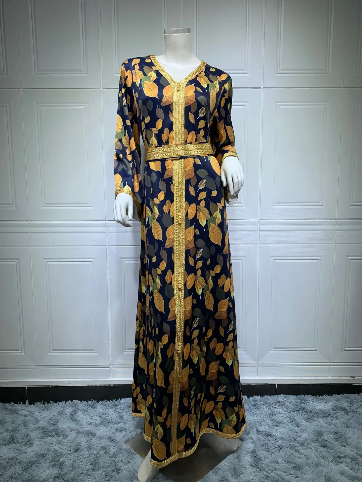 Elegant Ethnic Print Maxi Dress For Women Spring Autumn 2022 New