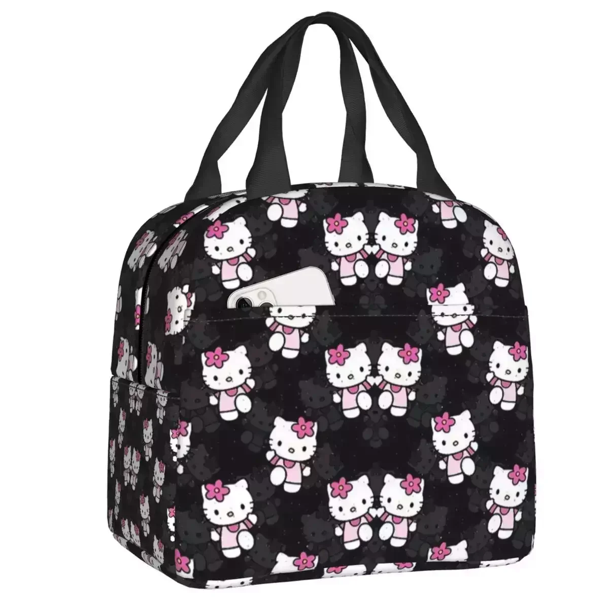 

Flower Kitties Cat Thermal Insulated Lunch Bags Cartoon Kitten Portable Lunch Container For School Multifunction Food Box