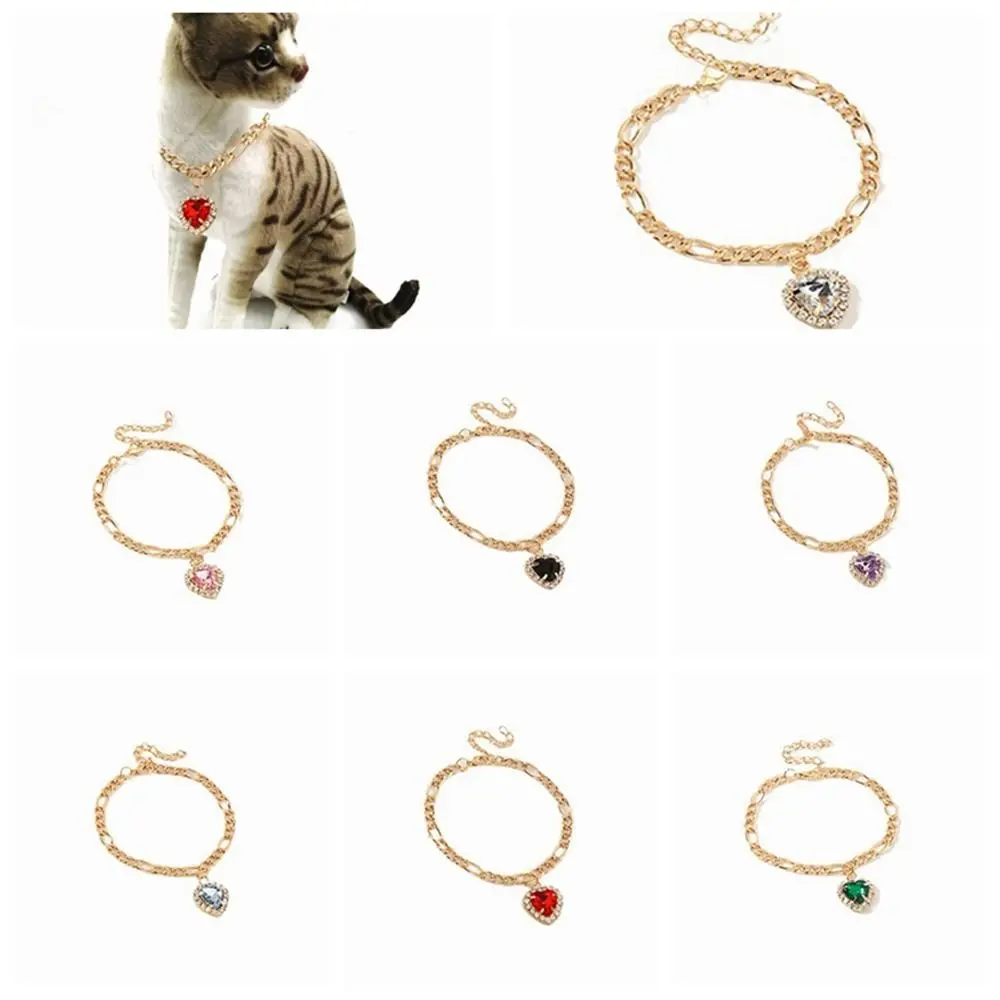 

Rhinestone Dog Necklace Durable Alloy Love Shape Cat Neck Chain Pet Accessories Photograph