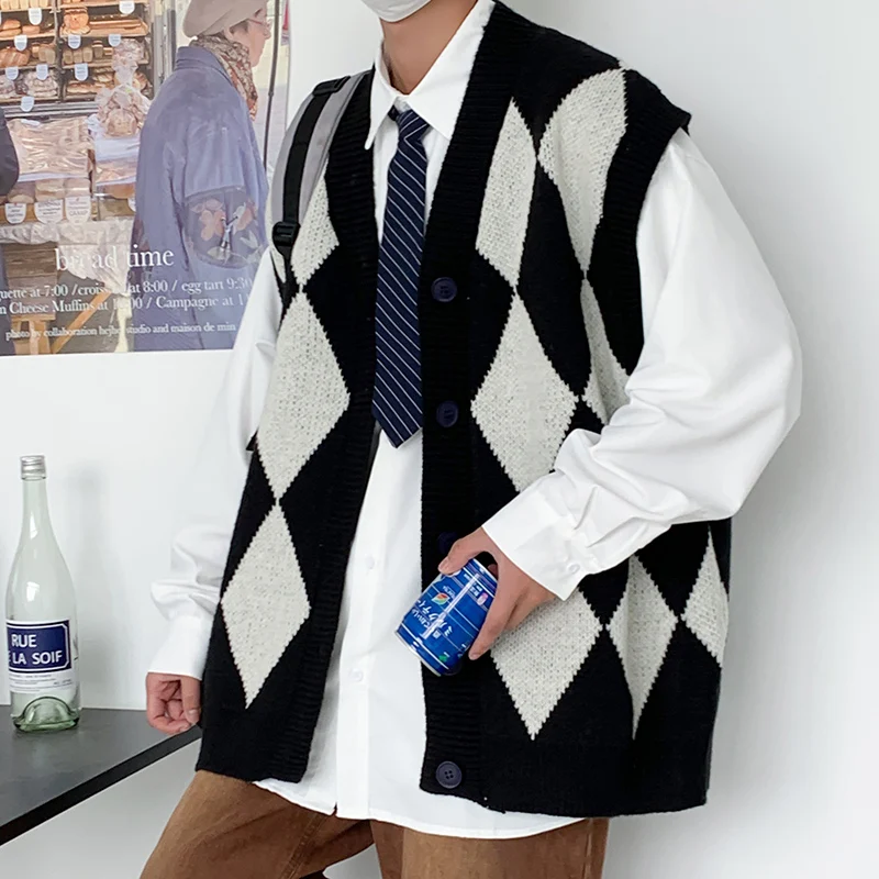 Windproof Open Front Button V Neck Vest Waistcoat Men Warm Soft Coat Autumn Winter Top Sleeveless New Basic Casual Knit Cardigan