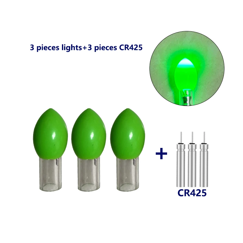 Galleggianti LED Per Pesca Notturna - 3 Pezzi Verdi Con Batteria CR322, 40x5mm - Foto 4