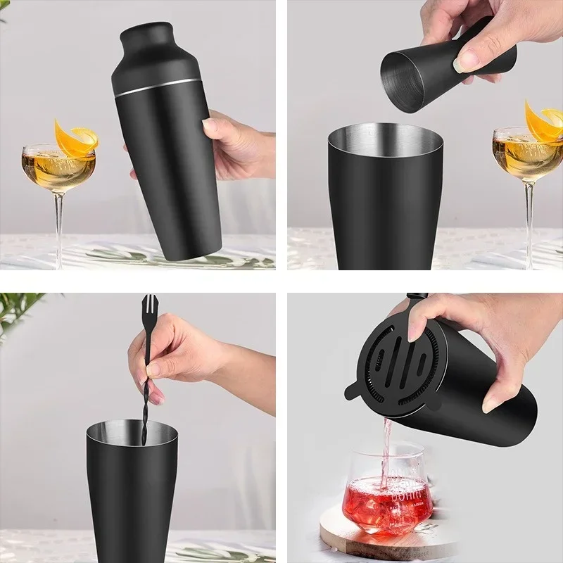 700ml Stainless Steel Cocktail Shaker 8Pcs Bartending Set Cocktail Shaker Matte Black Mixer for Bar Party Bartender Tools