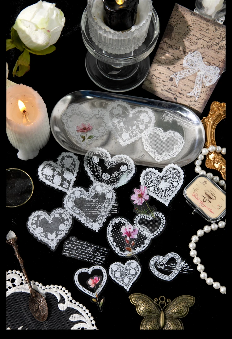 20 Stück Spitzenaufkleber, niedliche Ästhetik, Dekor, Collage, Junk Journal, Scrapbooking-Zubehör, selbstklebende kreative Schreibwarenaufkleber – Detail 11