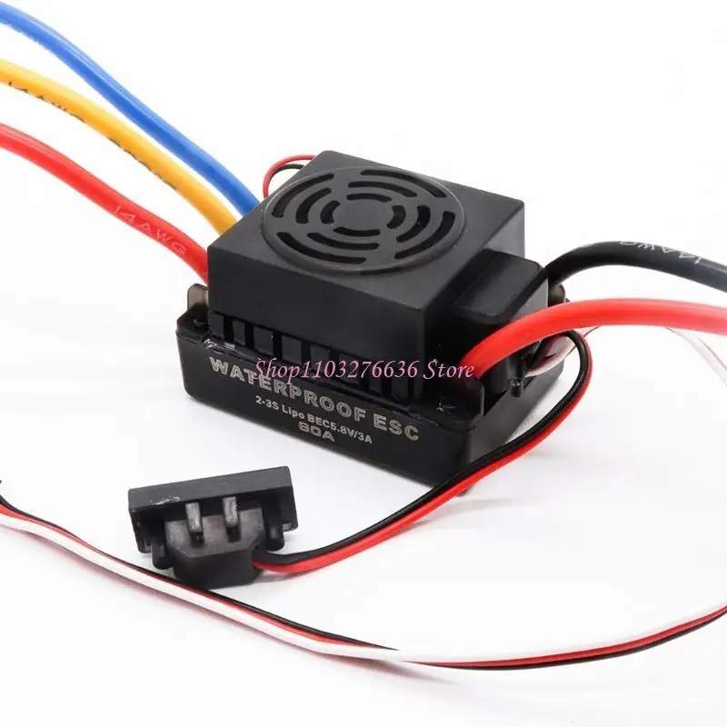Vue de face du contrôleur ESC Brushless 60A/80A/120A, connecteurs et câbles bien disposés.