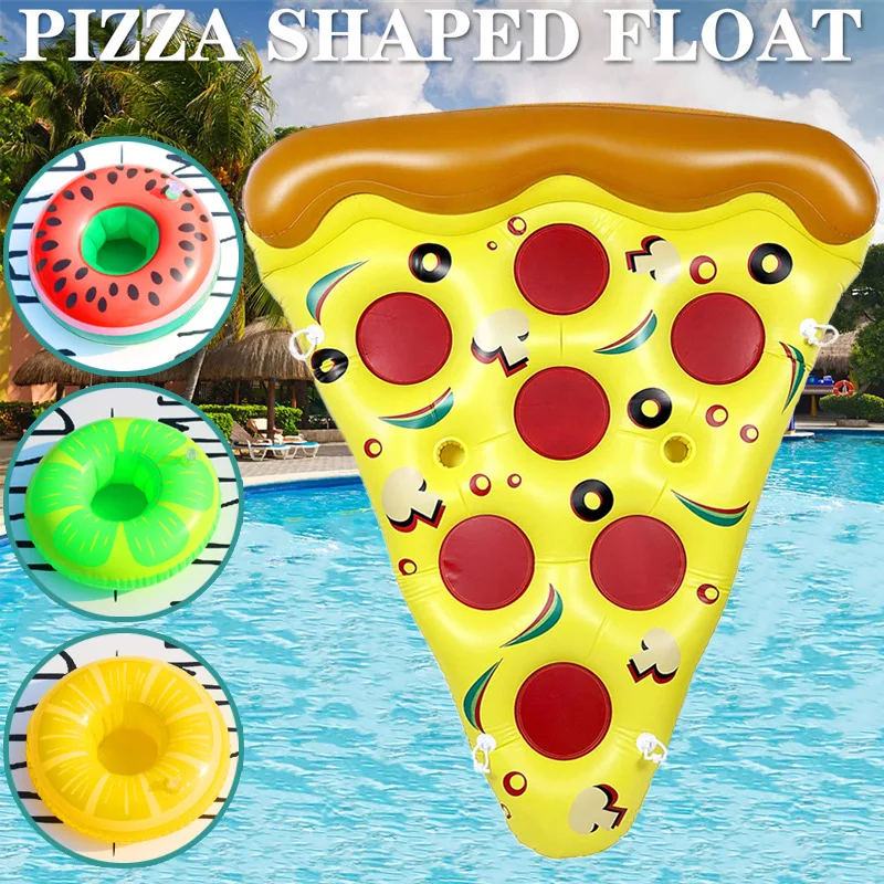 Summer Water Play Toys Inflatable Pizza Pool Float for Adults with 3 Cup Holders Inflatable Giant Pizza Slice Beach Party Toys 2