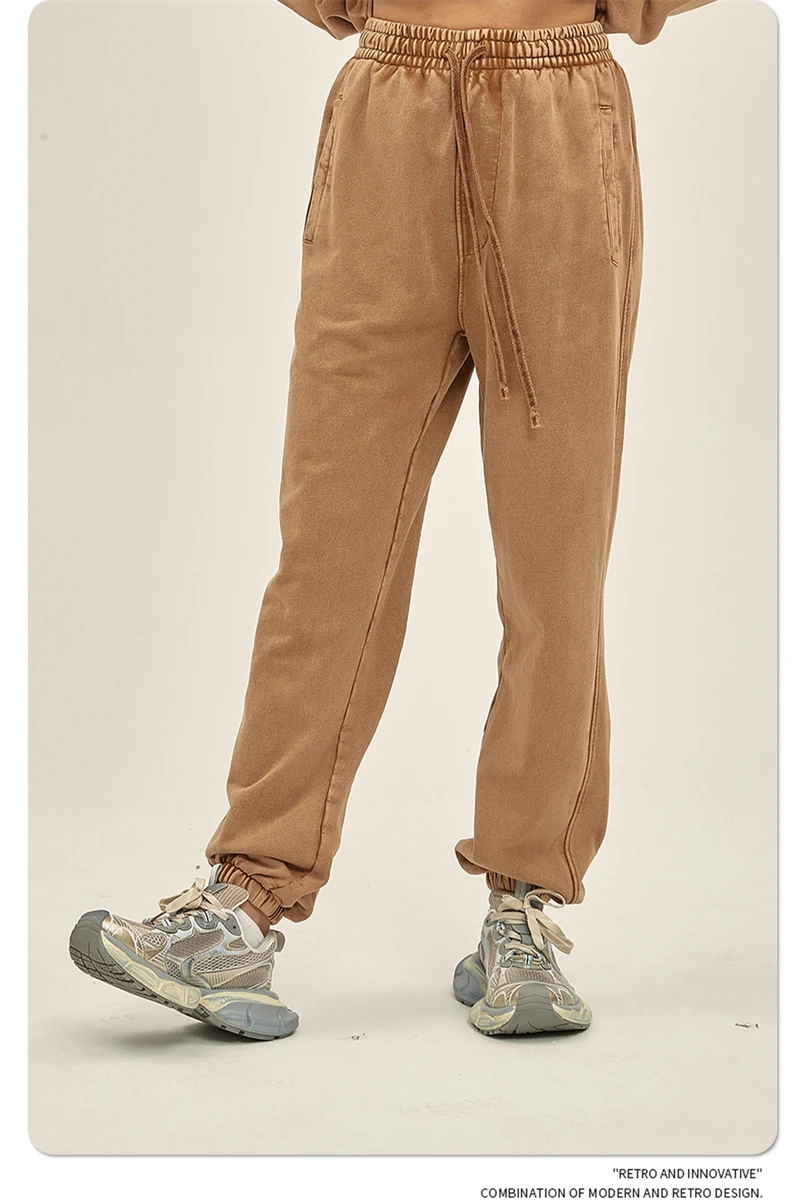 ZODF Retro Autumn Winter Men Batik Washed Cotton Sweatpants Unisex Loose Heavy Weight 420gsm Solid Joggers Pants HY0666