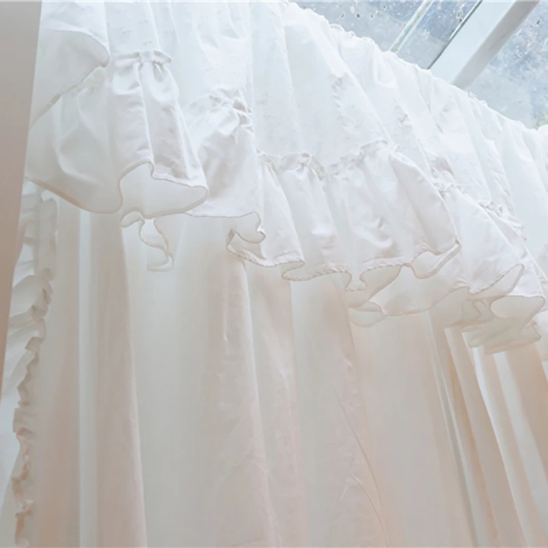 Cotton White Warp Ruffled Curtains for Living Room French Elegant Lace Valance Curtains for Bedroom Wedding Curtains #A340 5