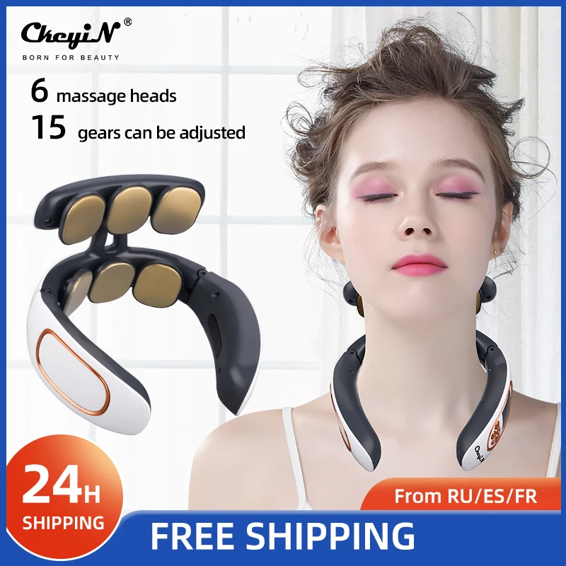 CkeyiN 6 Electric Massage Pulse Neck Massager Heat Pain Relief Cordless