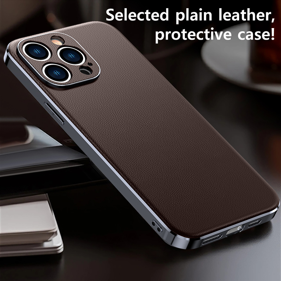LANGSIDI New Arrival Luxury Leather phone Case for iphone 15 pro max 14 15 pro lens protection shockproof fashion back covers