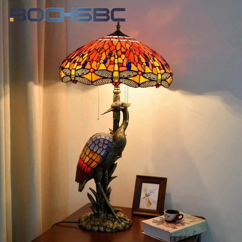 

BOCHSBC Tiffany stained glass table lamp retro style table lamp art deco living room dining room bedroom bed dragonfly gift lamp