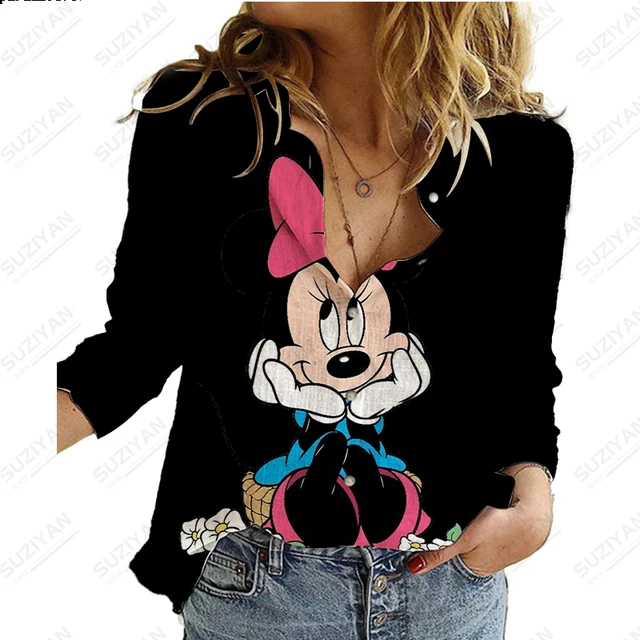 2023 Summer Hot Selling Disney Women s Long sleeved Shirts Printed Button Cardigan Temperament Simple Shirts Street Loose Shirts