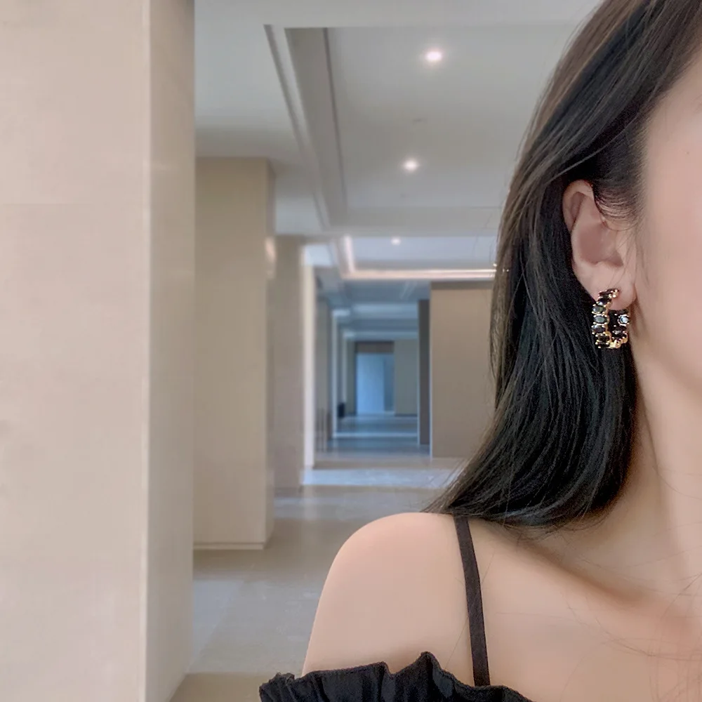 925 silver ear needle Inlaid zircon Electroplated real gold color preservation Earrings for women Fashion earrings