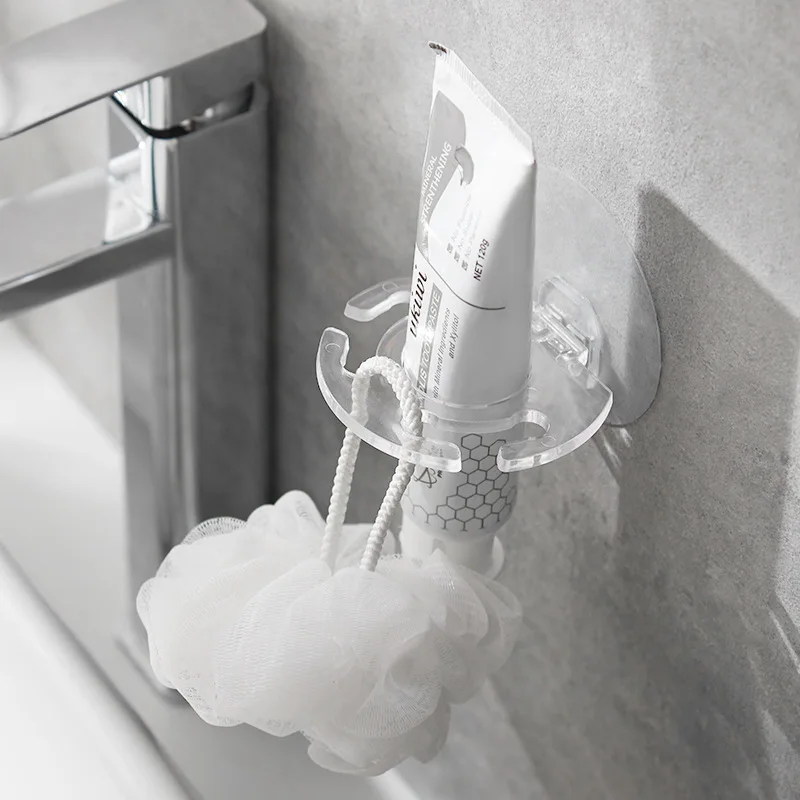 Toothbrush Holder Toothpaste Dispenser Self Adhesive Wall Mounted No Drilling Razor Storage Rack Bathroom Accessories