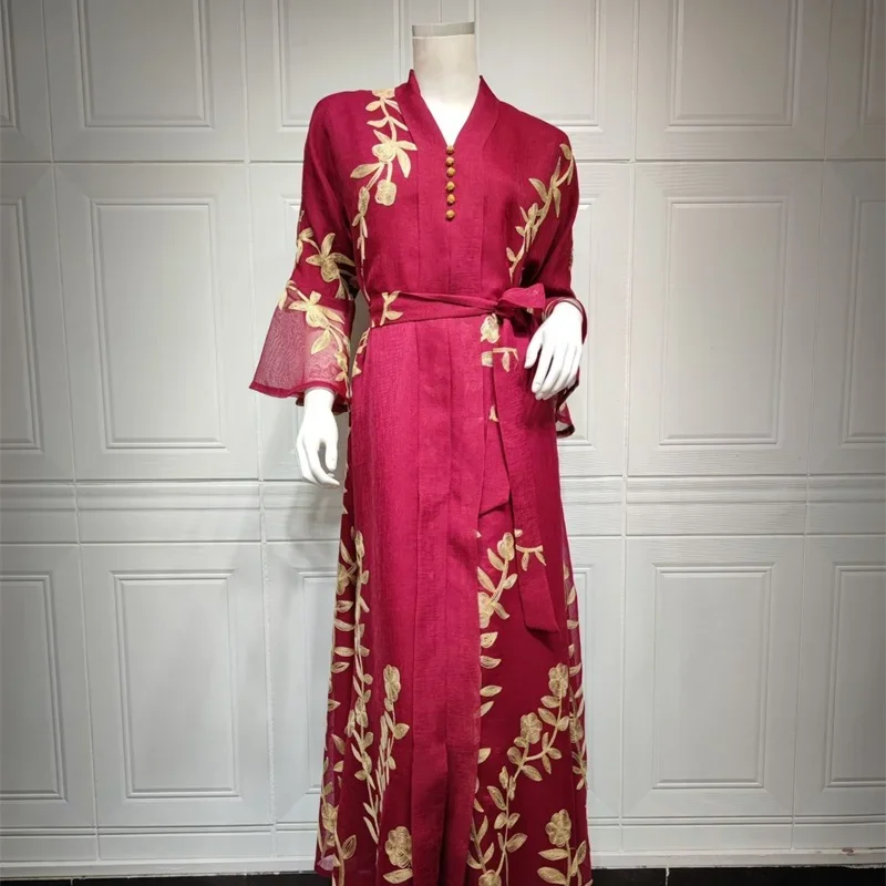 2025 New Muslims Femme Dress Ropa De Mujer Envio Gratis Evening with Belt Woman Abaya Ramadan Abayas Women Dubai Turkish Elegant 3