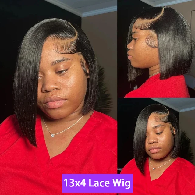 13x4 Bone Straight Human Hair Short Bob Wigs 4x4 Transparent Lace Closure Wig PrePlucked Remy Front Lace Wig For Women Lace Wigs 4