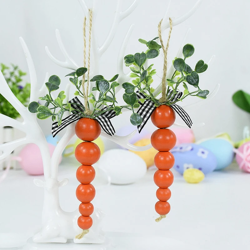 

1/3pcs Wooden Carrots Beads String Pendant Easter Party DIY Kids Gift Happy Easter Decoration For Home Supplies