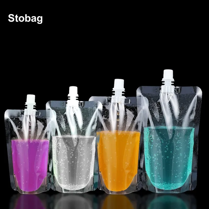 

StoBag 100pcs Wholesale Transparent Liquid Packaging Nozzle Bags Drinking Clear Juice Beverage Sealed Storage Reusable Pouch