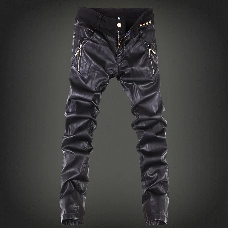 Men's Pu Leather Skinny Pants men trousers,leather pants,skinny pants